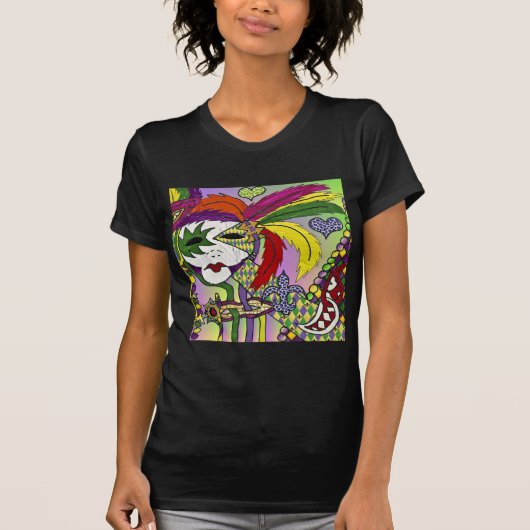 Psychedelic Mardi Gras Feather Mask T-Shirt (Vorderseite)