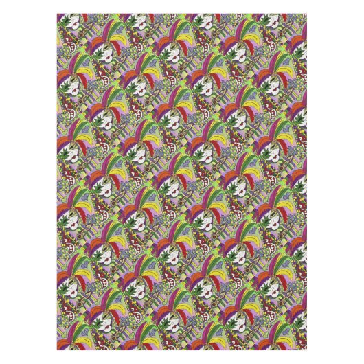 Psychedelic Mardi Gras Feather Mask Tischdecke (Vorderseite)