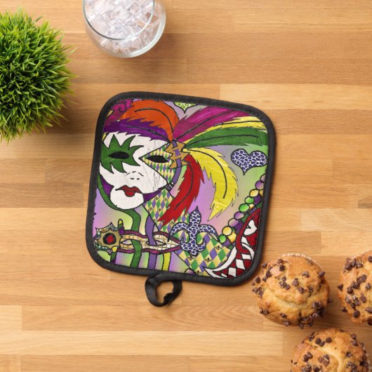 Psychedelic Mardi Gras Feather Mask Topflappen (Oben Unten)