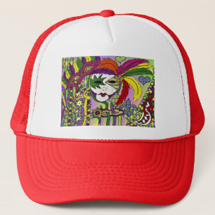 Psychedelic Mardi Gras Feather Mask Truckerkappe