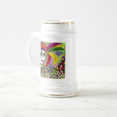 Psychedelic Mardi Gras Feather Masken Beer Stein Bierglas (Vorderseite Links)