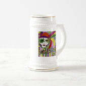 Psychedelic Mardi Gras Feather Masken Beer Stein Bierglas (VorderseiteRechts)