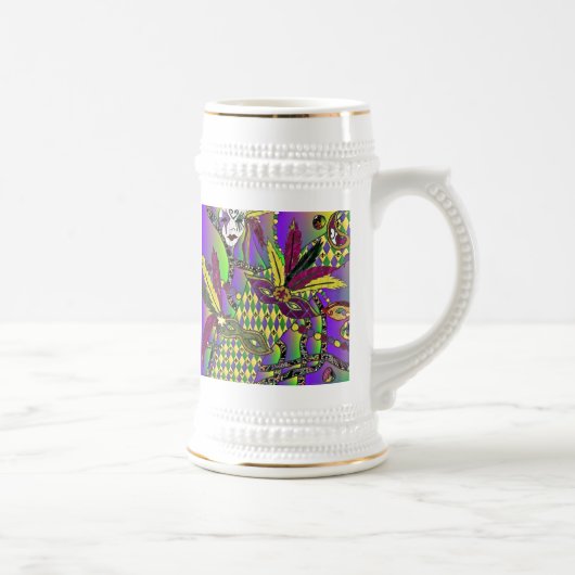 Psychedelic Mardi Gras Feather Masken Beer Stein Bierglas (Rechts)