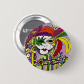 Psychedelic Mardi Gras Feather Masken Geschenke Ap Button (Vorne & Hinten)