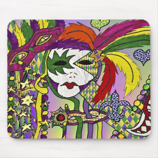 Psychedelic Mardi Gras Feather Masken Geschenke Ap Mousepad (Vorne)