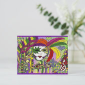 Psychedelic Mardi Gras Feather Masken Geschenke Ap Postkarte (Stehend Vorderseite)