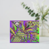 Psychedelic Mardi Gras Feather Masken Geschenke Ap Postkarte (Stehend Vorderseite)