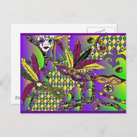 Psychedelic Mardi Gras Feather Masken Geschenke Ap Postkarte (Vorne/Hinten)