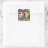 Psychedelic Mardi Gras Feather Masken Geschenke Ap Quadratischer Aufkleber (Tasche)