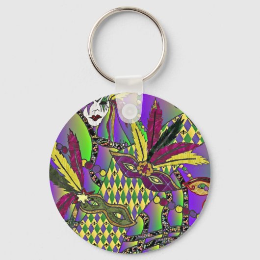 Psychedelic Mardi Gras Feather Masken Geschenke Ap Schlüsselanhänger (Vorderseite)
