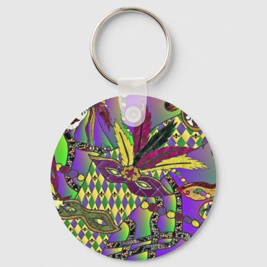 Psychedelic Mardi Gras Feather Masken Geschenke Ap Schlüsselanhänger (Vorderseite)