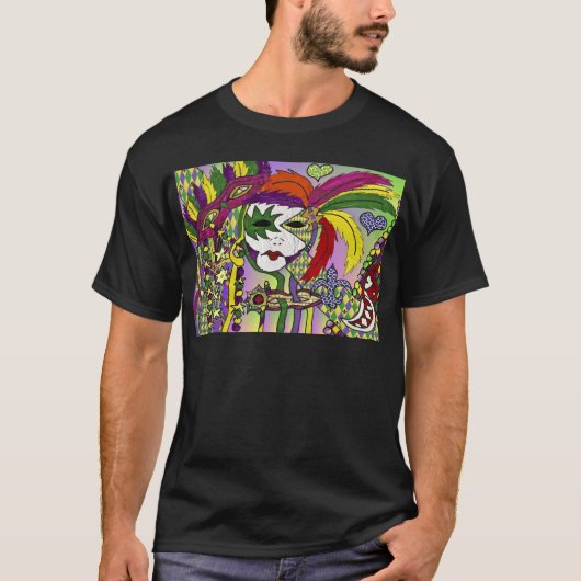 Psychedelic Mardi Gras Feather Masken Geschenke Ap T-Shirt (Vorderseite)