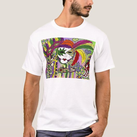 Psychedelic Mardi Gras Feather Masken Geschenke Ap T-Shirt (Vorderseite)