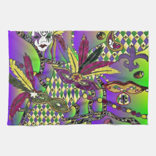 Psychedelic Mardi Gras Feather Masks Geschirrtuch