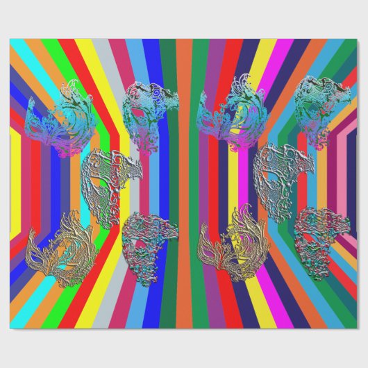 Psychedelic Mardi Gras Filigree Maske Art Geschenkpapier (Flach)