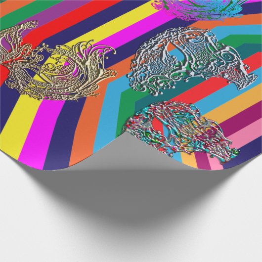 Psychedelic Mardi Gras Filigree Maske Art Geschenkpapier (Ecke)