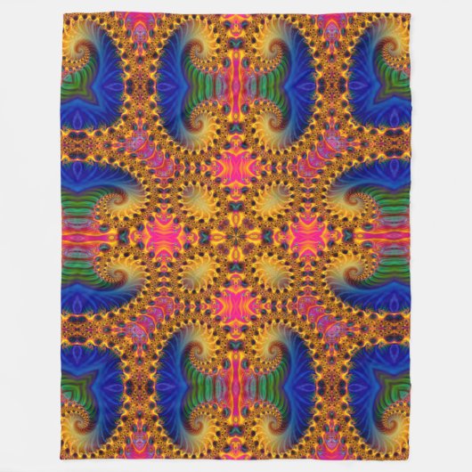 Psychedelic Mardi Gras Rabbit Acid Trip Mandala Fleecedecke (Vorderseite)