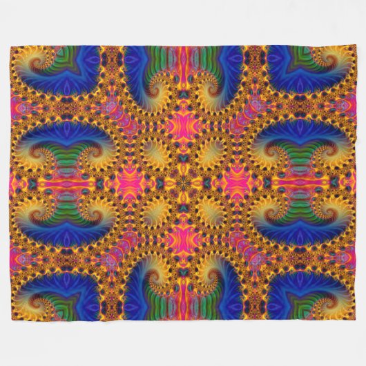 Psychedelic Mardi Gras Rabbit Acid Trip Mandala Fleecedecke (Vorderseite (Horizontal))