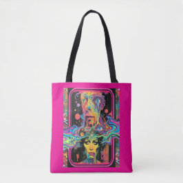 Psychedelic Melting Faces Pink All Over Print Tote Tasche