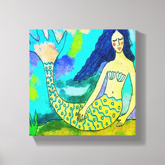 Psychedelic Mermaid Abstrakt Digital Canvas Print Leinwanddruck (Vorderseite)