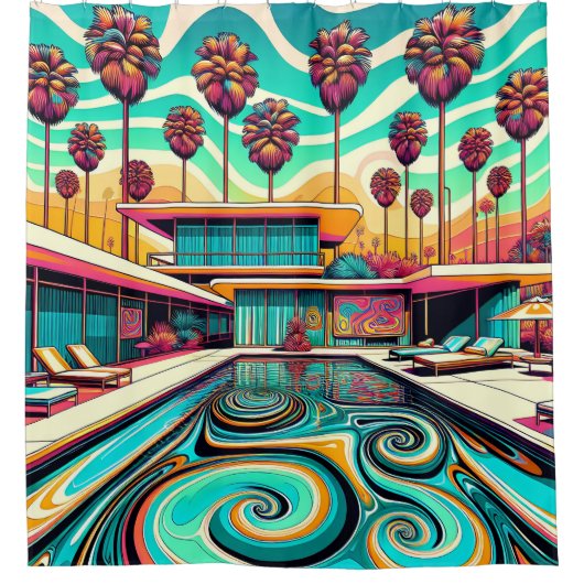 "Psychedelic Mid Century Modern Pool" Duschvorhang (Vorderseite)