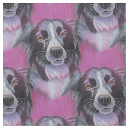 Psychedelic Moon Dog Border Collie Fabric Stoff