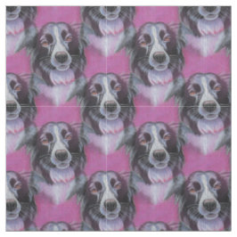 Psychedelic Moon Dog Border Collie Fabric Stoff