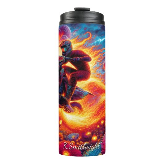 Psychedelic Motocross Rider Art Print Thermosbecher (Vorderseite)