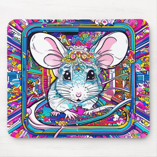 Psychedelic Mouse: A Colorful Journey Mousepad (Vorne)