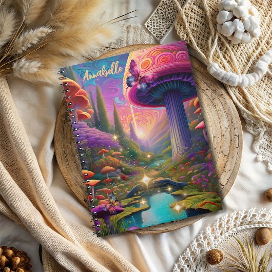 Psychedelic Mushroom Fantasy Spiral Foto Notebook Notizblock