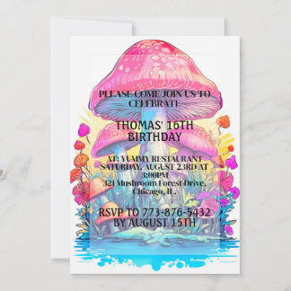 Psychedelic Mushroom Forest Print Geburtstagsparty Einladung