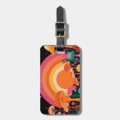 Psychedelic Mushroom Sunset – Retro Fantasy Nature Gepäckanhänger (Vorderseite vertikal)