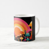 Psychedelic Mushroom Sunset – Retro Fantasy Nature Kaffeetasse (VorderseiteRechts)