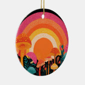 Psychedelic Mushroom Sunset – Retro Fantasy Nature Keramik Ornament (Rechts)