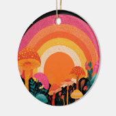 Psychedelic Mushroom Sunset – Retro Fantasy Nature Keramik Ornament (Links)