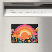Psychedelic Mushroom Sunset – Retro Fantasy Nature Magnet (In Situ (Geschirrspüler))