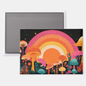 Psychedelic Mushroom Sunset – Retro Fantasy Nature Magnet (Vorderseite/Rückseite)