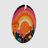 Psychedelic Mushroom Sunset – Retro Fantasy Nature Ornament (Vorderseite)