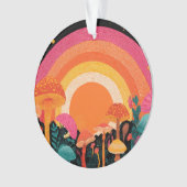 Psychedelic Mushroom Sunset – Retro Fantasy Nature Ornament (Vorderseite)
