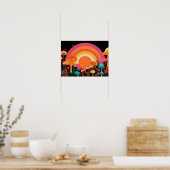 Psychedelic Mushroom Sunset – Retro Fantasy Nature Poster (Küche)