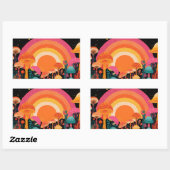 Psychedelic Mushroom Sunset – Retro Fantasy Nature Rechteckiger Aufkleber (Blatt)