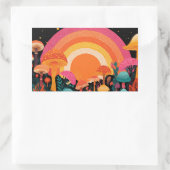 Psychedelic Mushroom Sunset – Retro Fantasy Nature Rechteckiger Aufkleber (Tasche)