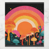 Psychedelic Mushroom Sunset – Retro Fantasy Nature Weinetikett (Einzelnes Label)