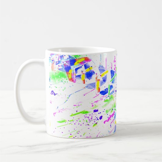 Psychedelic Neon Abstract Kaleidoscope Art  Kaffeetasse (Links)