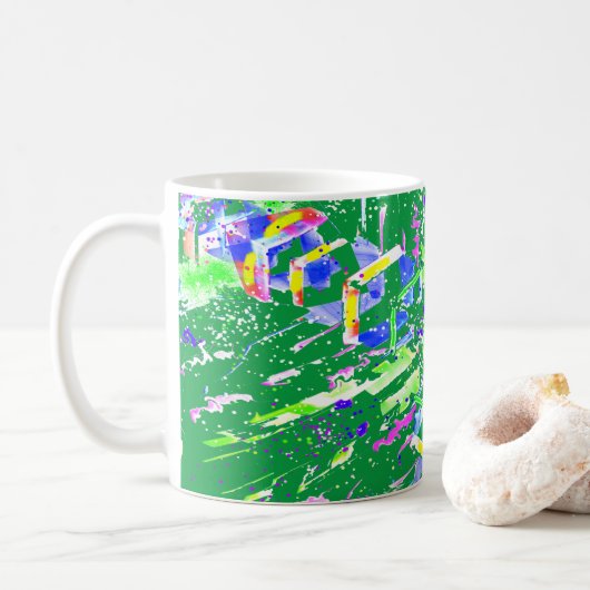 Psychedelic Neon Abstract Kaleidoscope Art Kaffeetasse (Mit Donut)