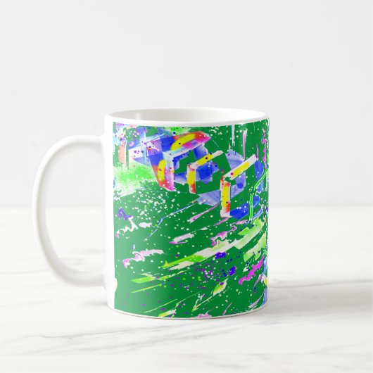 Psychedelic Neon Abstract Kaleidoscope Art  Kaffeetasse (Links)