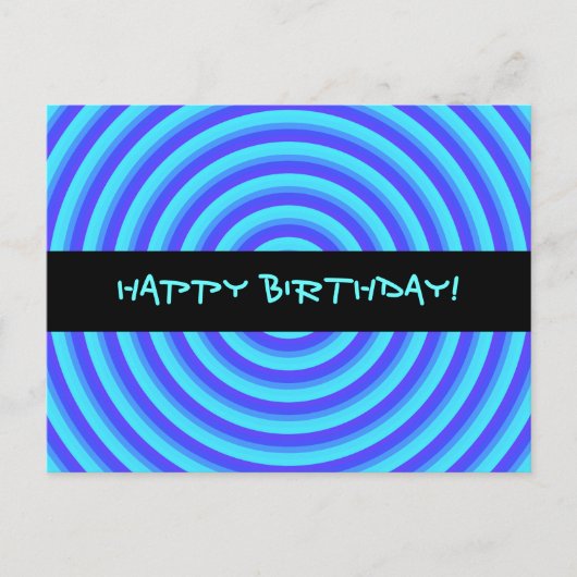 Psychedelic Neon Blue Circles Happy Birthday Postkarte (Vorderseite)