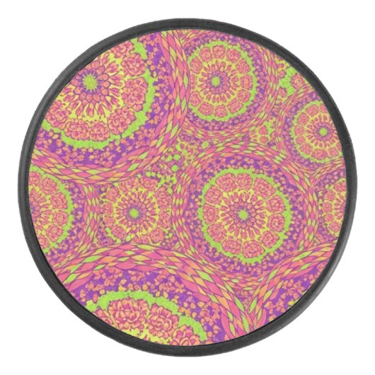 Psychedelic Neon Mandala Swirl Pattern Eishockey Puck (Vorderseite)