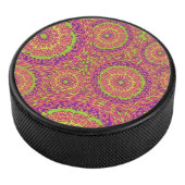 Psychedelic Neon Mandala Swirl Pattern Eishockey Puck (3/4)