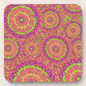 Psychedelic Neon Mandala Swirl Pattern Getränkeuntersetzer (Vorderseite)